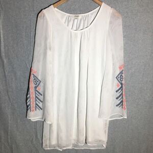 Womens Umgee Dress White Floral Embroidered Sleeves Boho Beachy Formal Event